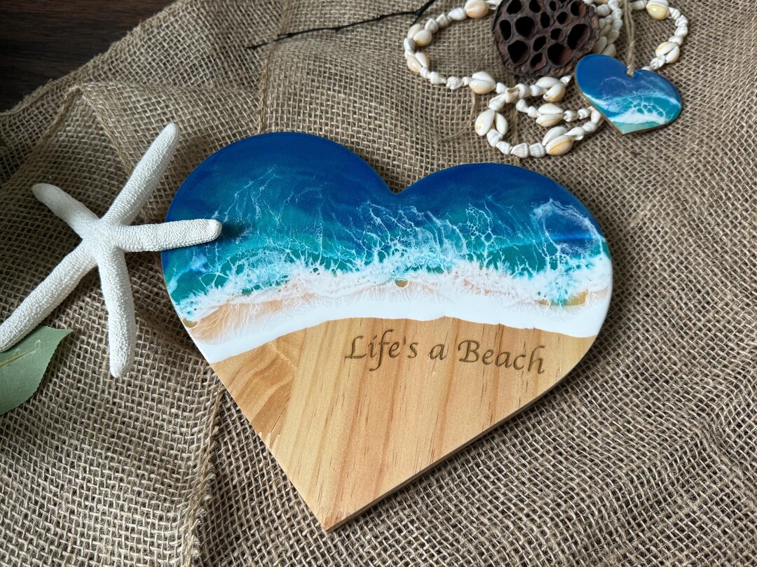 Ocean Wave Wall Art, Wooden Heart Beach Sign, Life's a Beach Handmade ...