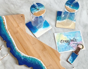 Resin Ocean Wave California Charcuterie Board / Realtor Closing Gift / Cheese Lover Gift / Coastal Decor / Ocean Lover's Cutting Board