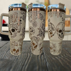 Roses and Skulls 40oz engraved Tumbler