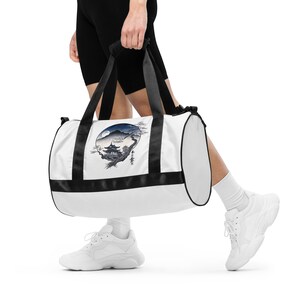 Blue and White Japanese Ukiyo-E Style Art Design Gym Bag