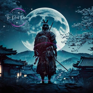 Lone Ninja In the Moonlight Looking Over his City Poster