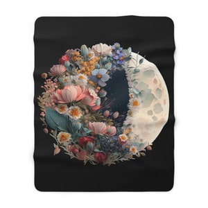 Floral Moon Sherpa Fleece Blanket