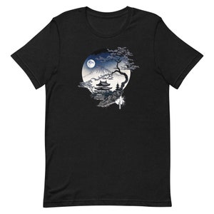 Blue and White Mountain and Wayō House Japanese Ukiyo-E Style art Unisex t-shirt
