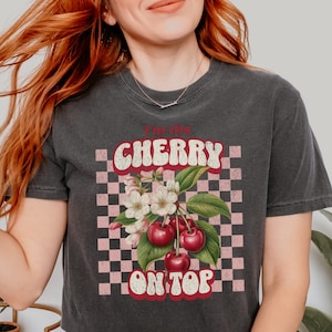 Vintage Inspired Cherries Tshirt for Women, Trendy Retro Cherry Shirt,  Cherry On Top Gift For Her, Fun Pink Aesthetic Crewneck Tee