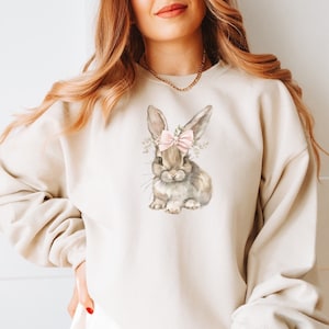 Baby Bunny Coquette Easter Sweatshirt, Cute Bunnies and Pink Lace Easter Sweater, Perfect Gift for Bestfriend, Girly Pretty Trendy Top