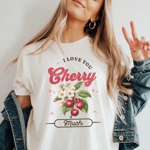 Cherries Retro Vintage Love Shirt, Fun Valentines Cherry Tshirt, Pink Bestfriend Gift, Fruit Lover Tee, Red Girlfriend Gift T-shirt