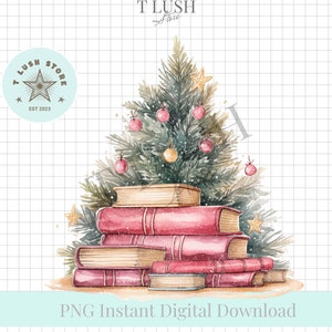 Arbre de livre de Noël Png, Amoureux des livres Noël Png, Bookworm Noël Png, Cadeau pour l’enseignant, Noël à l’école