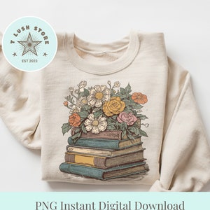 Book Lover PNG, Books and Flowers svg, Bookish Sublimation Design, Book Reader and Gardening Lover Clipart