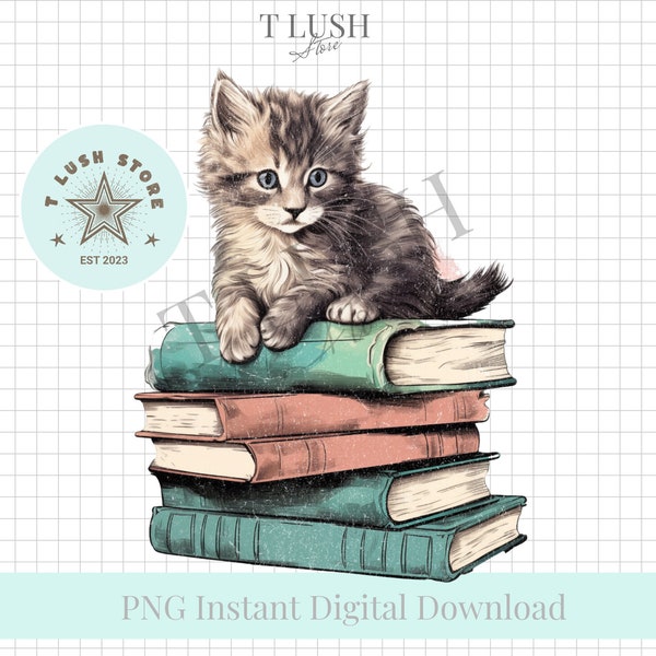 Cats and Books png bundle, Book Lover PNG, Bookish Sublimation Design, Book Reader and Cat Lover Clipart, Kitten and Books png