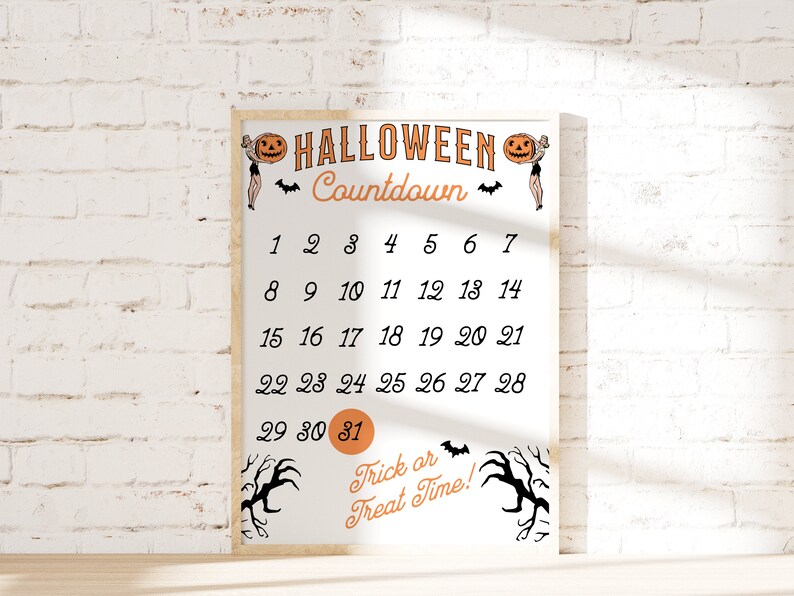 Halloween Countdown Printable Halloween Advent Calender Fun Retro Halloween Countdown Printable Halloween Advent Calender Fun Retro
