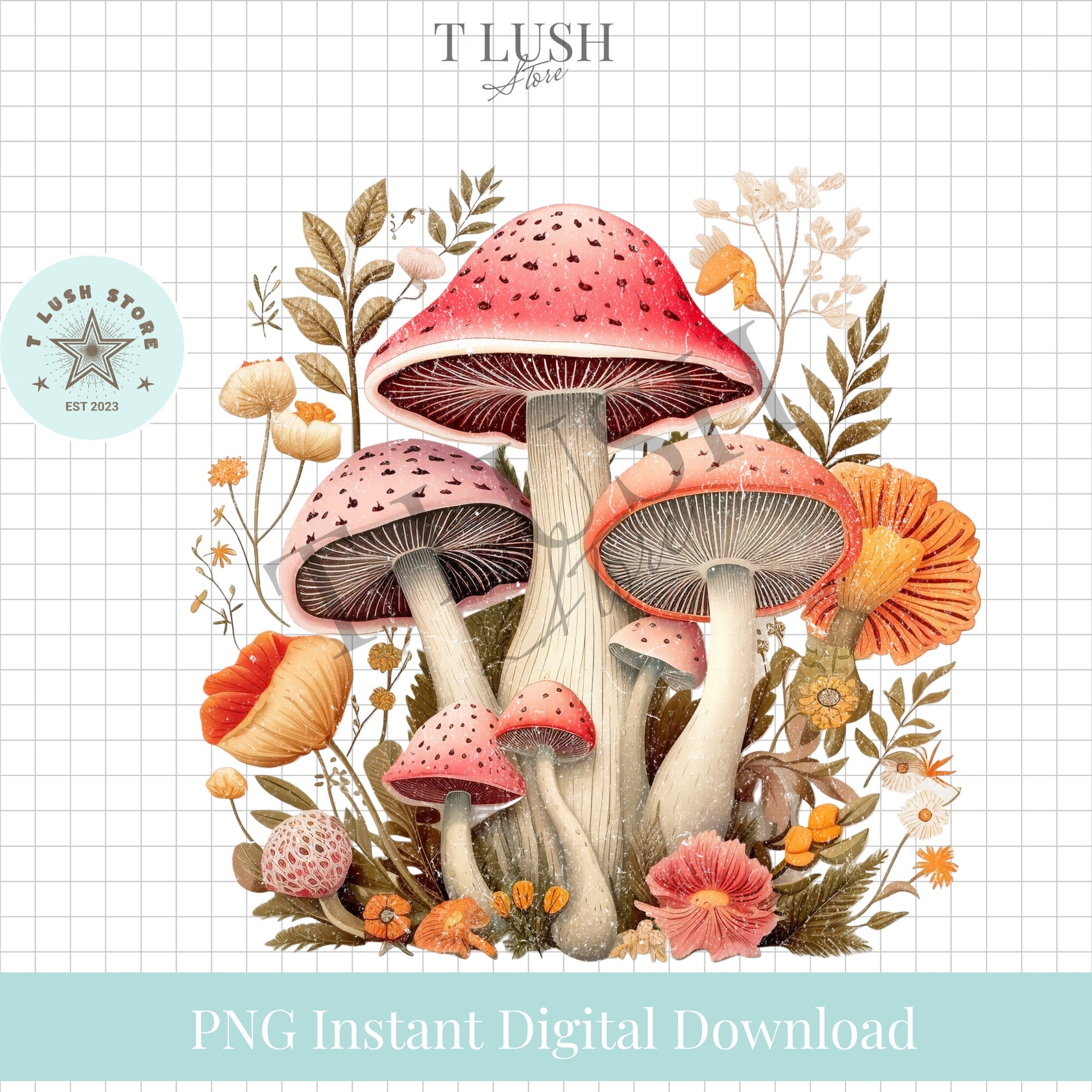 Art Print Mushroom on a log 8x8 Matte Art Print - cute Kawaii red mushroom  cottage core wall art