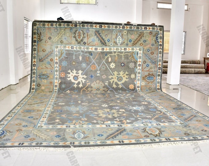 Oushak Rug Hand Knotted 8x10, 9x12, 10x14, Wool Traditional And Vintage Antique Oushak Wool Area Rug For Living Room Rug