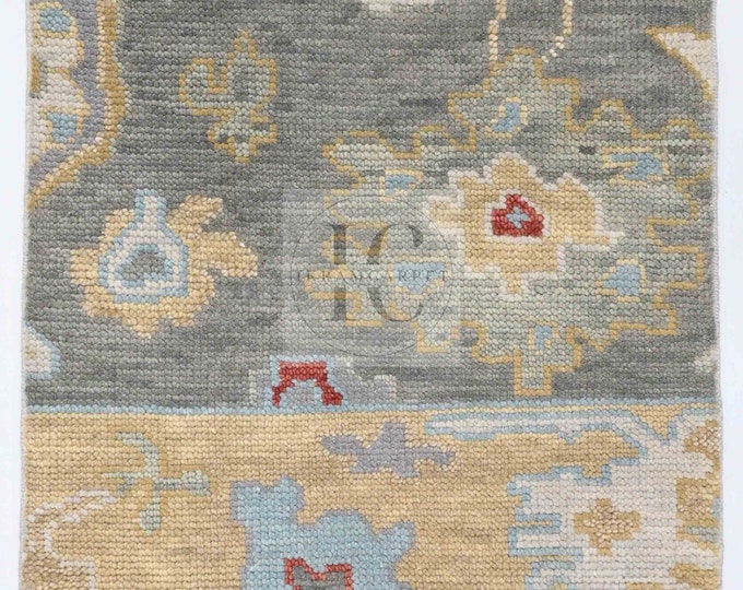 Oushak Rug Hand Knotted 8x10, 9x12, 10x14, Wool Traditional Blue and Ivory Vintage Antique Oushak Wool Area Rug, Living Room Rug