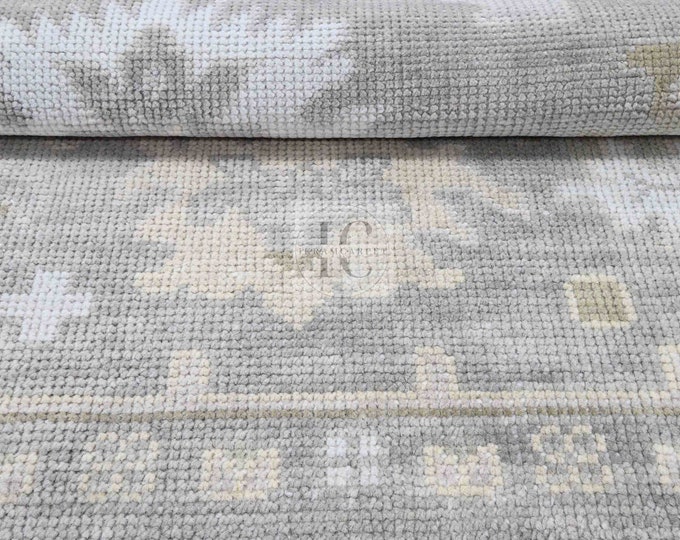 Oushak Rug Hand Knotted 8x10, 9x12, 10x14, Wool Traditional Blue and Ivory Vintage Antique Oushak Wool Area Rug, Living Room Rug