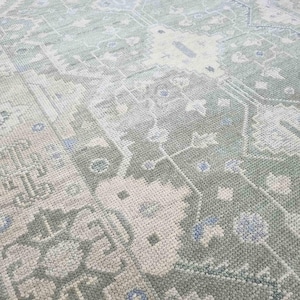Sage Green Gray Oushak Rug 9x12 – Hand Knotted Turkish Wool Carpet | Custom Size Vintage Area Rug for Living Room