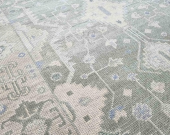 Salbeigrüner grauer Oushak Teppich 23x30 - Handgeknüpfter türkischer Wollteppich | Benutzerdefinierte Größe Vintage Teppich für Wohnzimmer