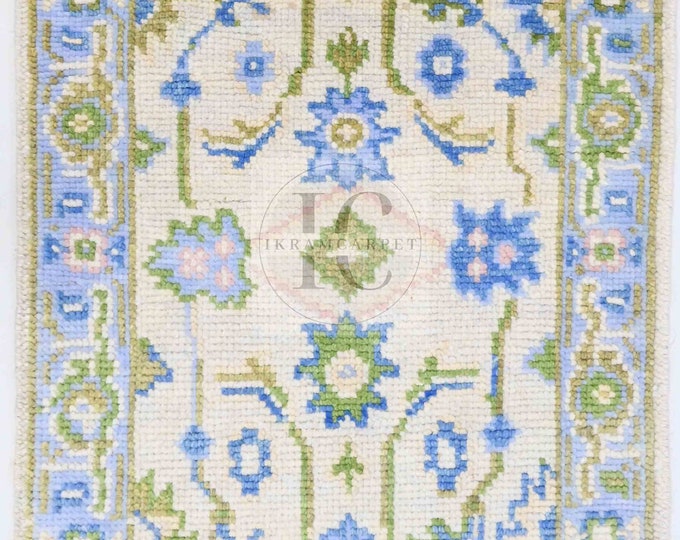 Oushak Rug Hand Knotted 8x10, 9x12, 10x14, Wool Traditional Blue and Ivory Vintage Antique Oushak Wool Area Rug, Living Room Rug