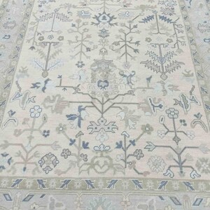 Oushak Rug Hand Knotted 8x10, 9x12, 10x14, Wool Traditional Blue and Ivory Vintage Antique Oushak Wool Area Rug, Living Room Rug