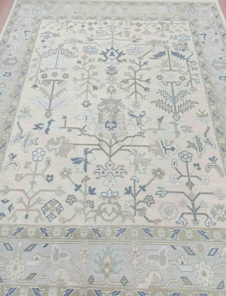 Oushak Rug Hand Knotted 8x10, 9x12, 10x14, Wool Traditional Blue and ...