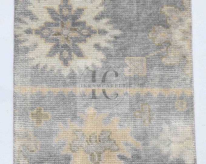 Oushak Rug Hand Knotted 8x10, 9x12, 10x14, Wool Traditional Blue and Ivory Vintage Antique Oushak Wool Area Rug, Living Room Rug