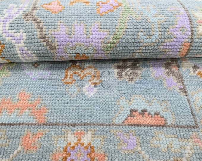 Oushak Rug Hand Knotted 8x10, 9x12, 10x14, Wool Traditional Blue and Ivory Vintage Antique Oushak Wool Area Rug, Living Room Rug