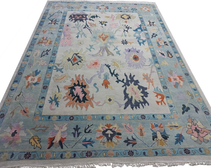 Oushak Rug Hand Knotted 8x10, 9x12, 10x14, Wool Traditional And Vintage Antique Oushak Wool Area Rug For Living Room Rug