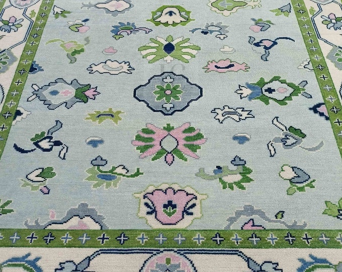 Oushak Rug Hand Knotted 8x10, 9x12, 10x14, Wool Traditional And Vintage Antique Oushak Wool Area Rug For Living Room Rug