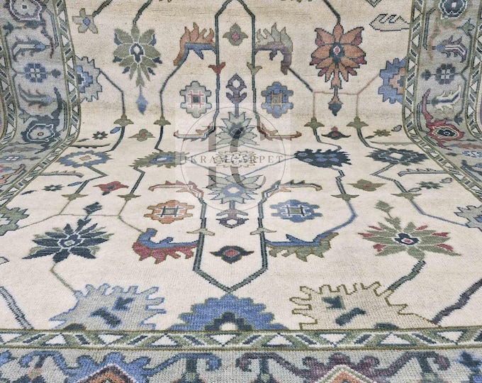 Oushak Rug Hand Knotted 8x10, 9x12, 10x14, Wool Traditional And Vintage Antique Oushak Wool Area Rug For Living Room Rug