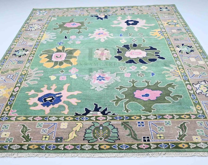 Oushak Rug Hand Knotted 8x10, 9x12, 10x14, Wool Traditional And Vintage Antique Oushak Wool Area Rug For Living Room Rug