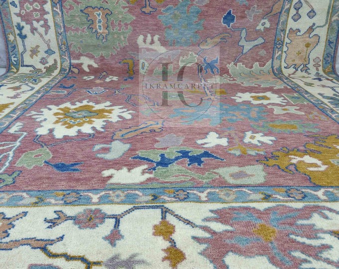 Oushak Rug Hand Knotted 8x10, 9x12, 10x14, Wool Traditional And Vintage Antique Oushak Wool Area Rug For Living Room Rug
