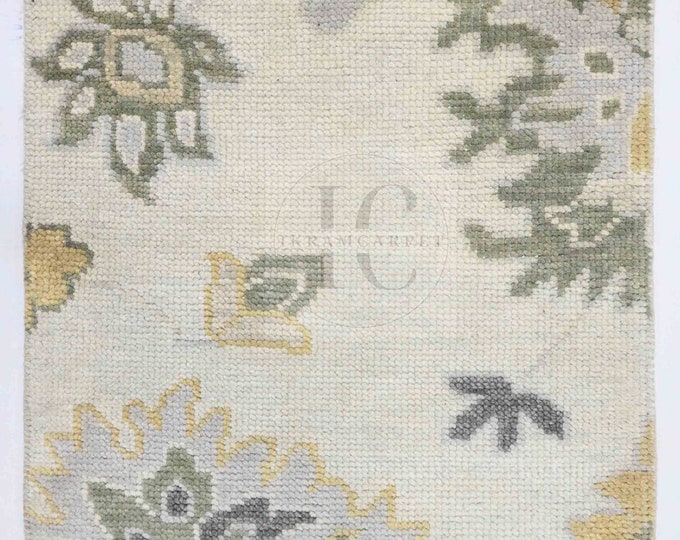 Oushak Rug Hand Knotted 8x10, 9x12, 10x14, Wool Traditional Blue and Ivory Vintage Antique Oushak Wool Area Rug, Living Room Rug