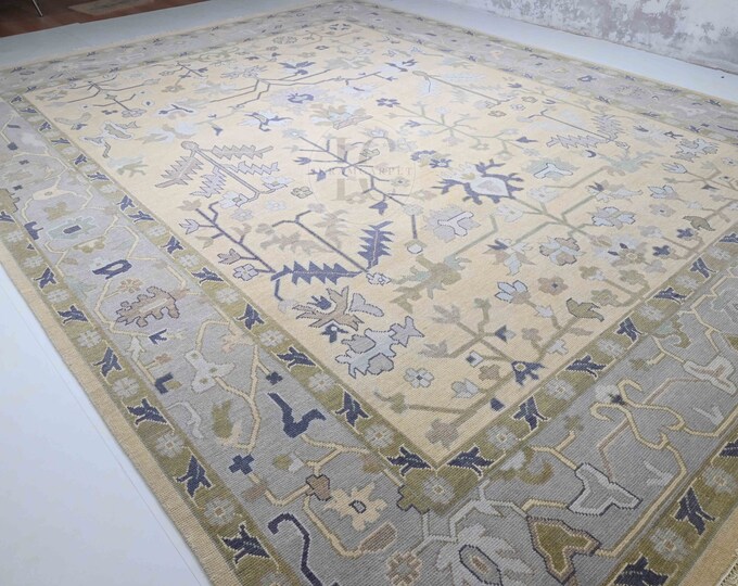 Oushak Rug Hand Knotted 8x10, 9x12, 10x14, Wool Traditional And Vintage Antique Oushak Wool Area Rug For Living Room Rug