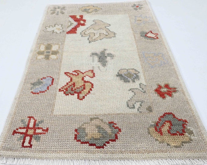 Oushak Rug Hand Knotted 8x10, 9x12, 10x14, Wool Traditional Blue and Ivory Vintage Antique Oushak Wool Area Rug, Living Room Rug
