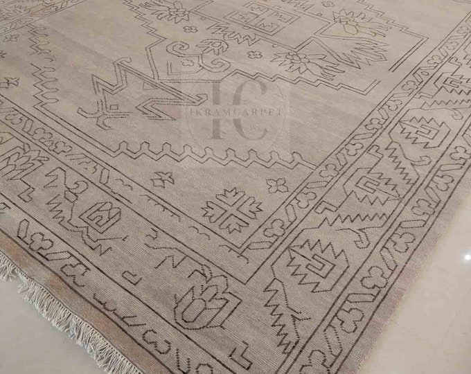 Oushak Rug Hand Knotted 8x10, 9x12, 10x14, Wool Traditional And Vintage Antique Oushak Wool Area Rug For Living Room Rug