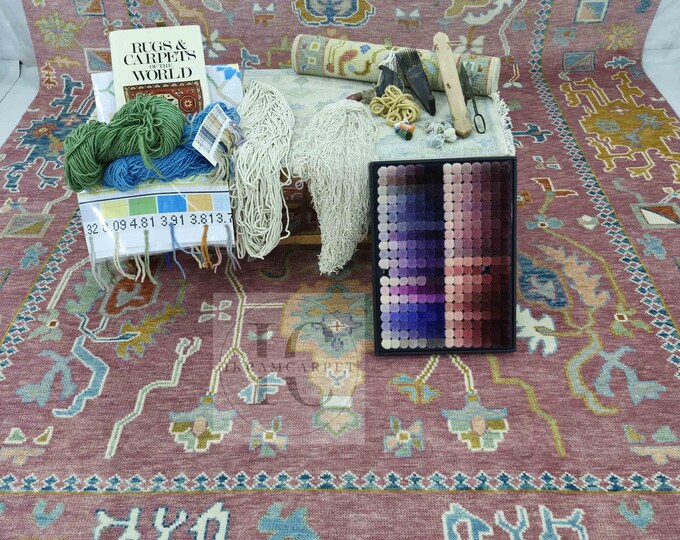 Oushak Rug Hand Knotted 8x10, 9x12, 10x14, Wool Traditional And Vintage Antique Oushak Wool Area Rug For Living Room Rug