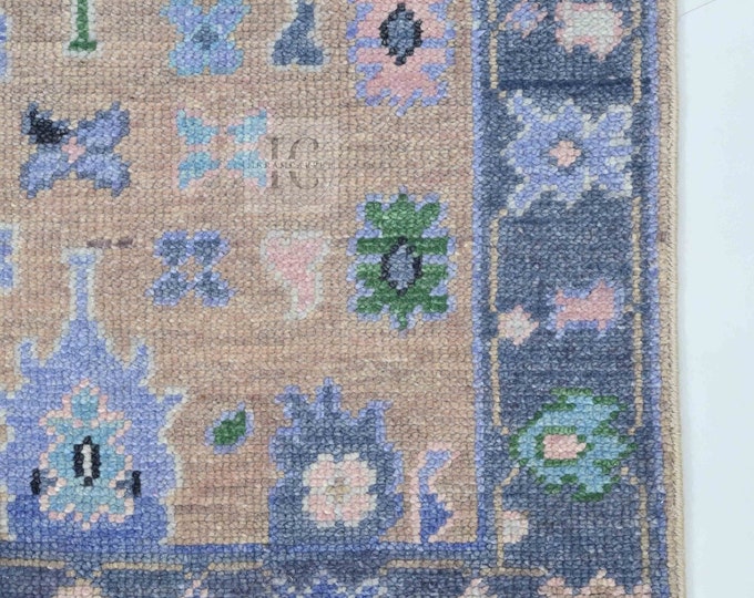 Oushak Rug Hand Knotted Ivory, Rust and Blue Antique Turkish Heriz Serapi Wool Rug, 5x8, 6x9, 8x10 and 9x12 Living Room Rug
