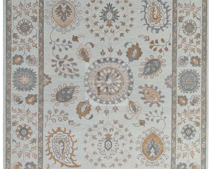 Oushak Rug Hand Knotted 8x10, 9x12, 10x14, Wool Traditional And Vintage Antique Oushak Wool Area Rug For Living Room Rug