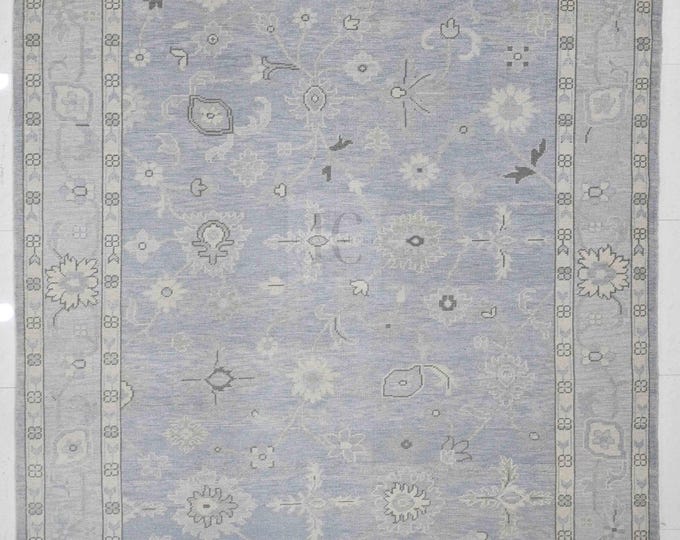 Light Blue Ivory Beige Oushak Rug 8x10 9x12 10x14 – Hand-Knotted Turkish Wool Carpet | Custom New Zealand Wool Area Rug