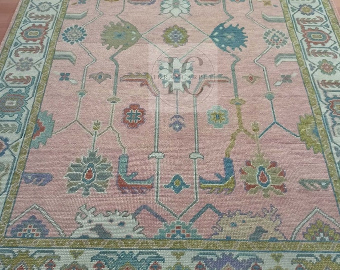 Oushak Rug Hand Knotted 8x10, 9x12, 10x14, Wool Traditional And Vintage Antique Oushak Wool Area Rug For Living Room Rug