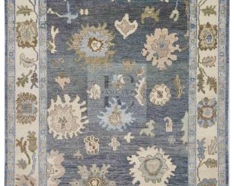 Hand-Knotted Oushak Wool Rug: Traditional Floral Area Rug