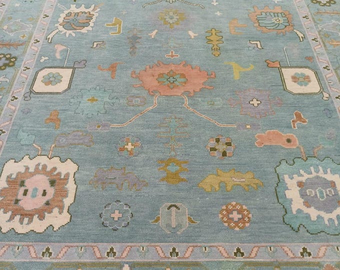 Oushak Rug Hand Knotted 8x10, 9x12, 10x14, Wool Traditional And Vintage Antique Oushak Wool Area Rug For Living Room Rug