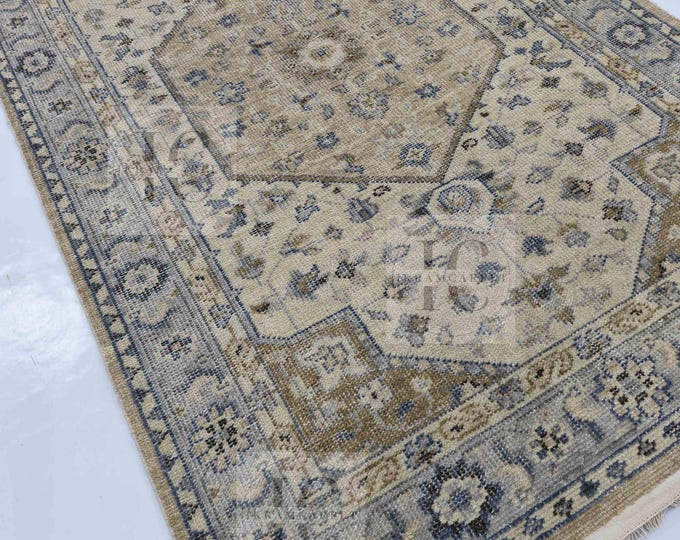 Oushak Rug Hand Knotted 8x10, 9x12, 10x14, Wool Traditional And Vintage Antique Oushak Wool Area Rug For Living Room Rug