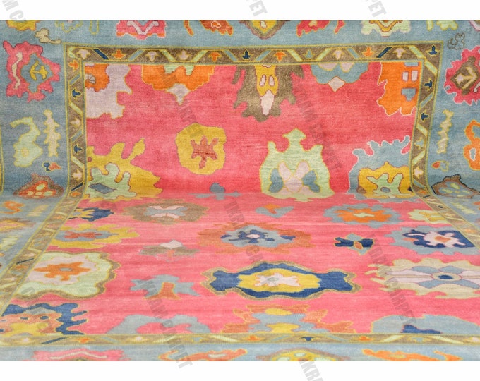 Oushak Rug Hand Knotted 8x10, 9x12, 10x14, Wool Traditional And Vintage Antique Oushak Wool Area Rug For Living Room Rug