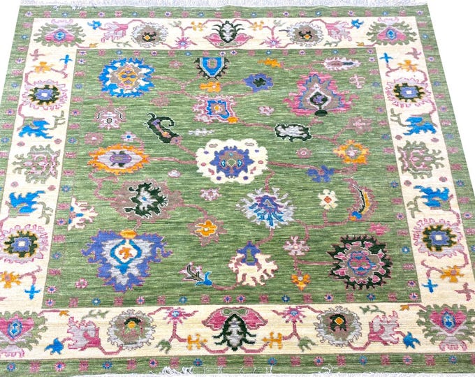 Oushak Rug Hand Knotted 8x10, 9x12, 10x14, Wool Traditional And Vintage Antique Oushak Wool Area Rug For Living Room Rug