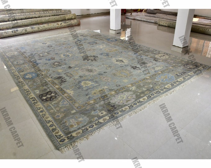 Oushak Rug Hand Knotted 8x10, 9x12, 10x14, Wool Traditional And Vintage Antique Oushak Wool Area Rug For Living Room Rug