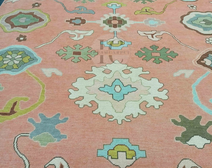 Oushak Rug Hand Knotted 8x10, 9x12, 10x14, Wool Traditional And Vintage Antique Oushak Wool Area Rug For Living Room Rug