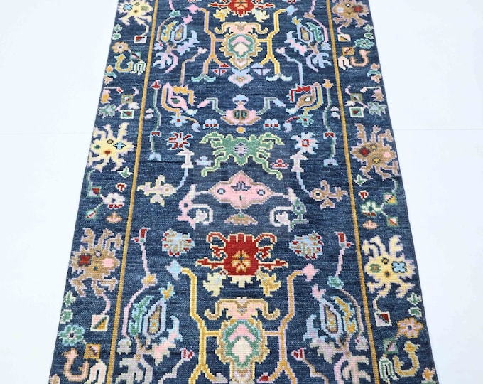 Oushak Rug Hand knotted Aqua Contemporary Oushak Rug | Ivory Border Turkish Rug | Oversize Handmade New Rug IKR@04