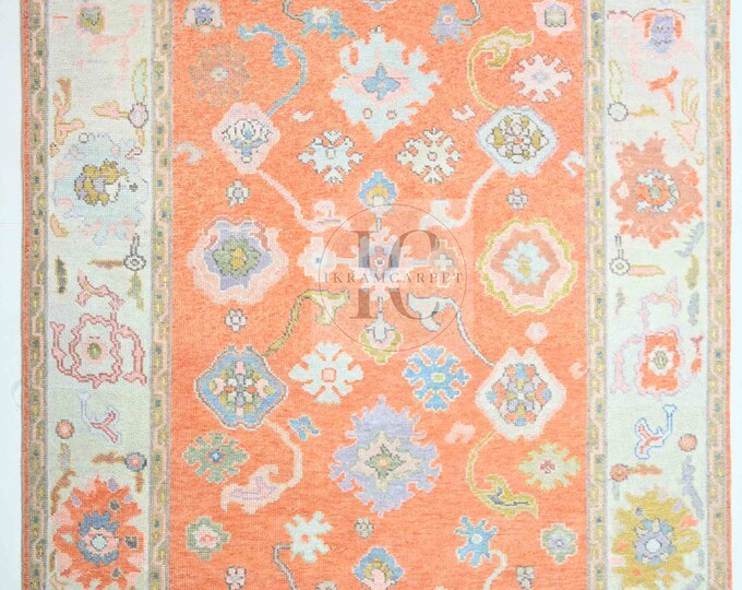 Oushak Rug Hand Knotted 8x10, 9x12, 10x14, Wool Traditional Blue and Ivory Vintage Antique Oushak Wool Area Rug, Living Room Rug