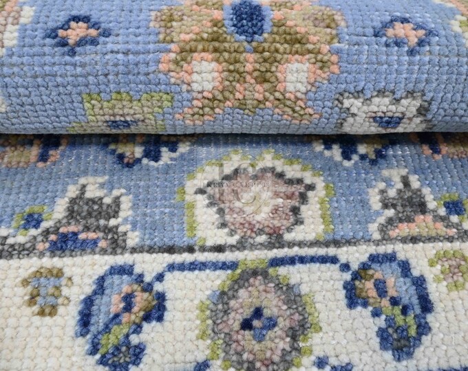 Oushak Rug Hand Knotted Antique Oushak 5x8, 6x9, 8x10, 9x12, 10x14 and 12x15 Gray, Blue and Beige Traditional Turkish Oushak Wool Rug