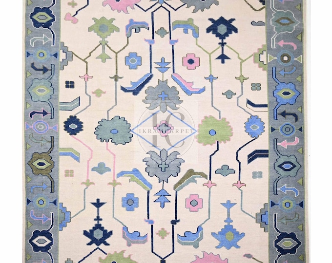 Pink Oushak Rug 8x10 | Handmade Turkish Vintage Rug | Hand-Knotted Wool Carpet | Soft Blush Pink Area Rug | Custom Size Available